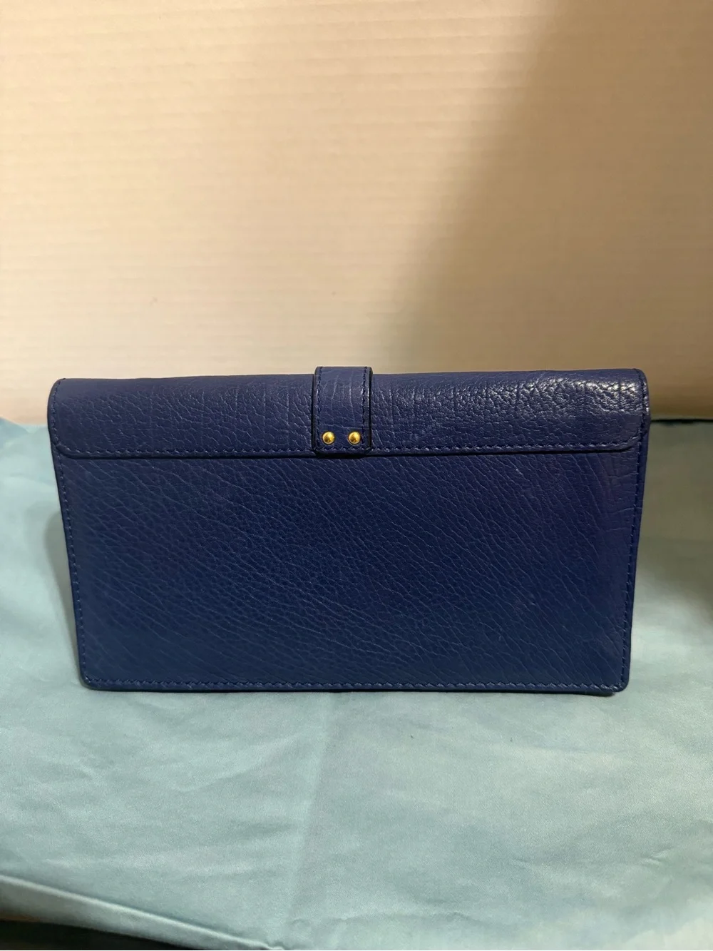 Chole Aurore  wallet Blue Calfskin Leather Crossbody Wallet with Gold Hardware